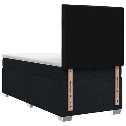Boxmadras med topmadras med hovedgærde Sort 90 x 190 cm Stof