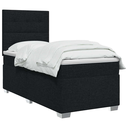 Boxmadras med topmadras med hovedgærde Sort 90 x 190 cm Stof