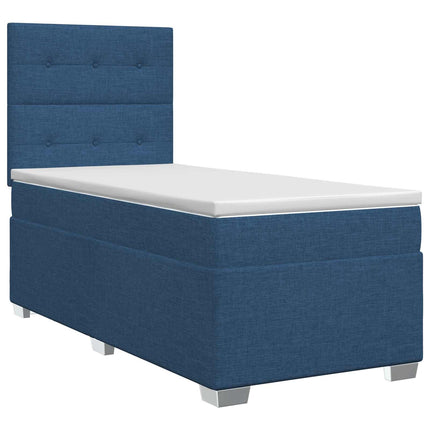 Boxmadras med topmadras med hovedgærde Blå 90 x 190 cm Stof