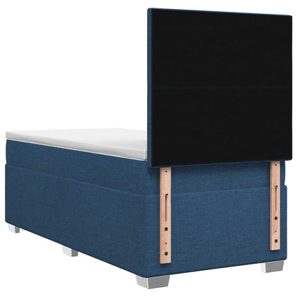 Boxmadras med topmadras med hovedgærde Blå 90 x 190 cm Stof