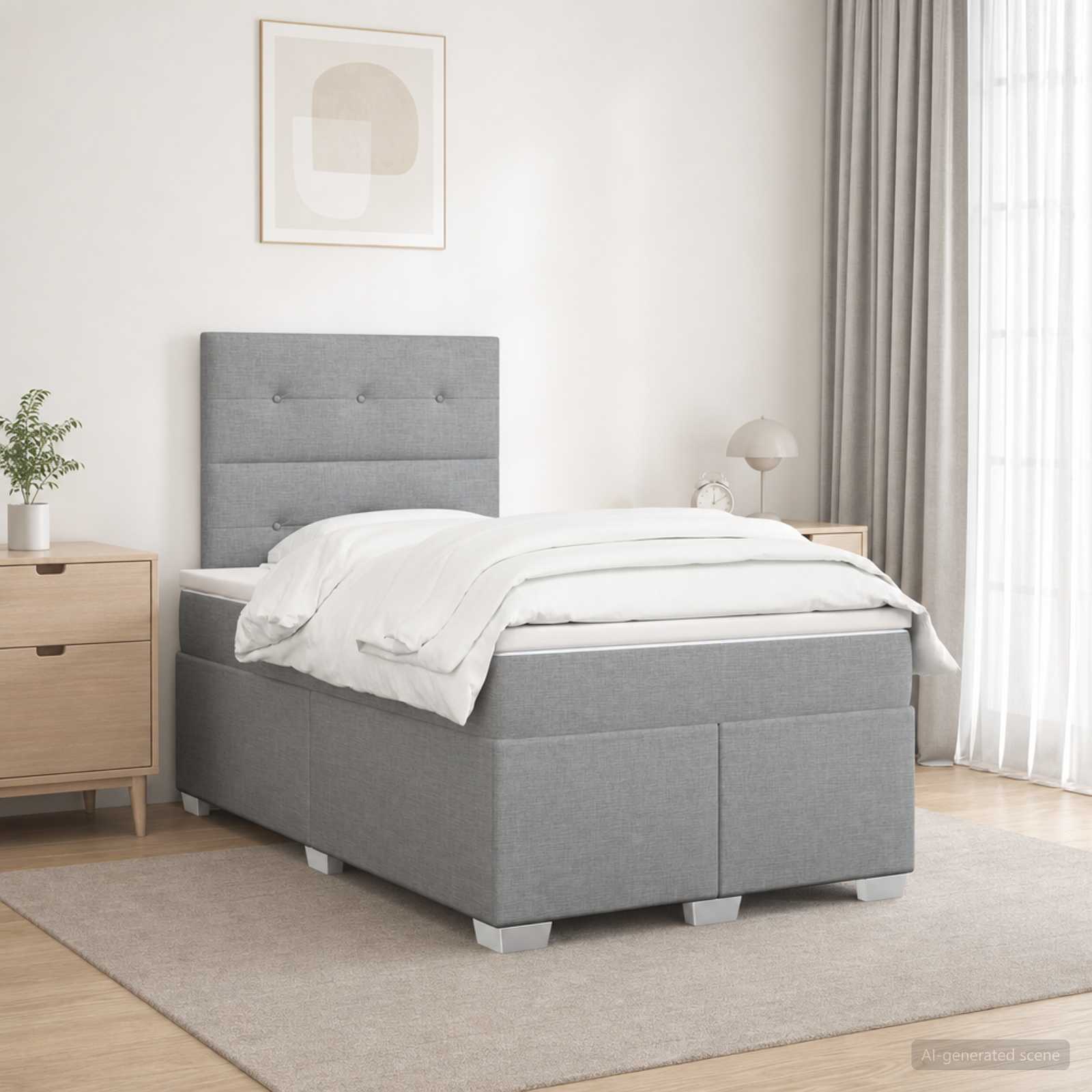 Boxmadras med topmadras Lysegr 120 x 190 cm Stof