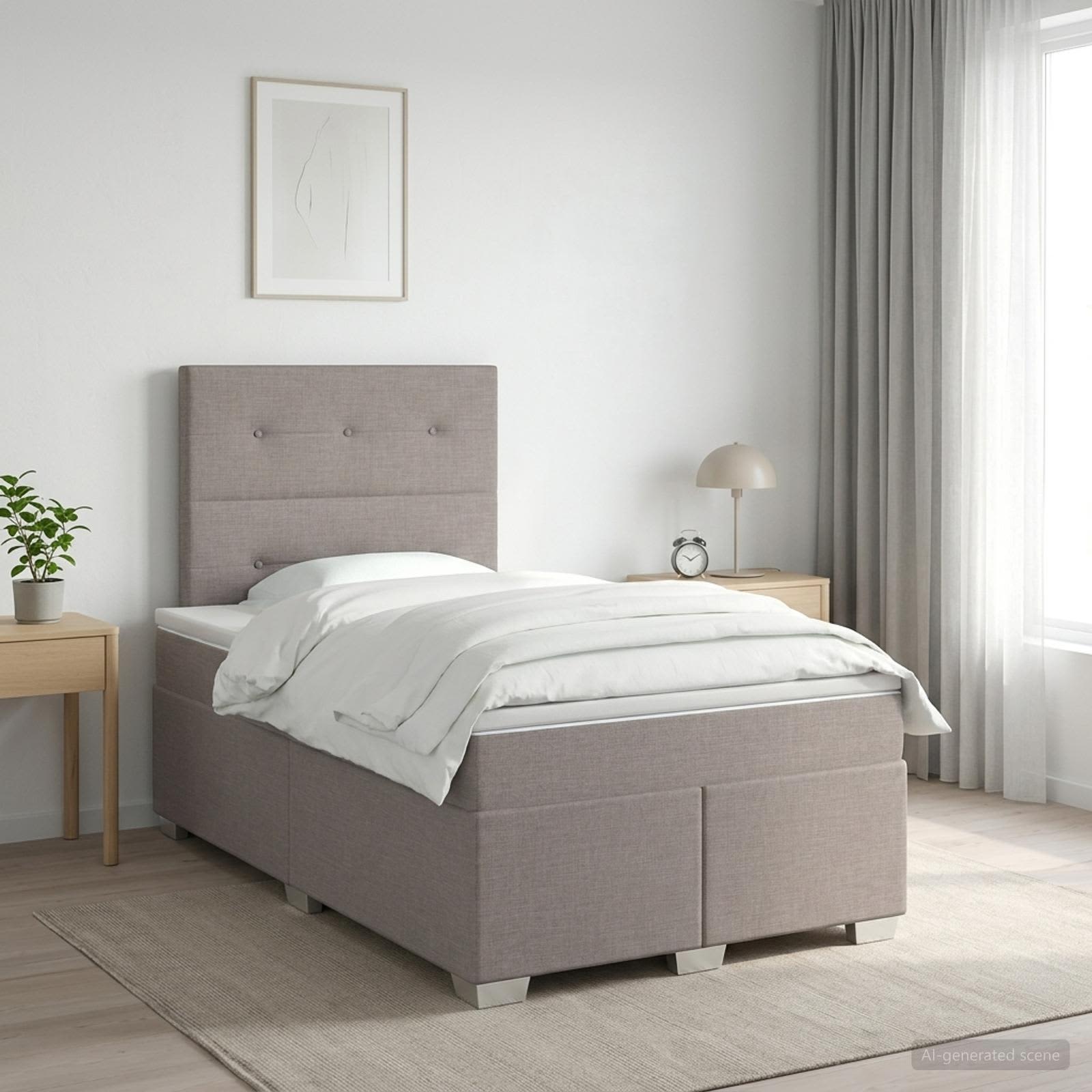 Boxmadras med topmadras Grbrun 120 x 200 cm Stof