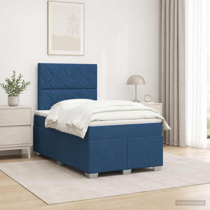 Boxmadras med topmadras med hovedgærde Blå 120 x 190 cm Stof