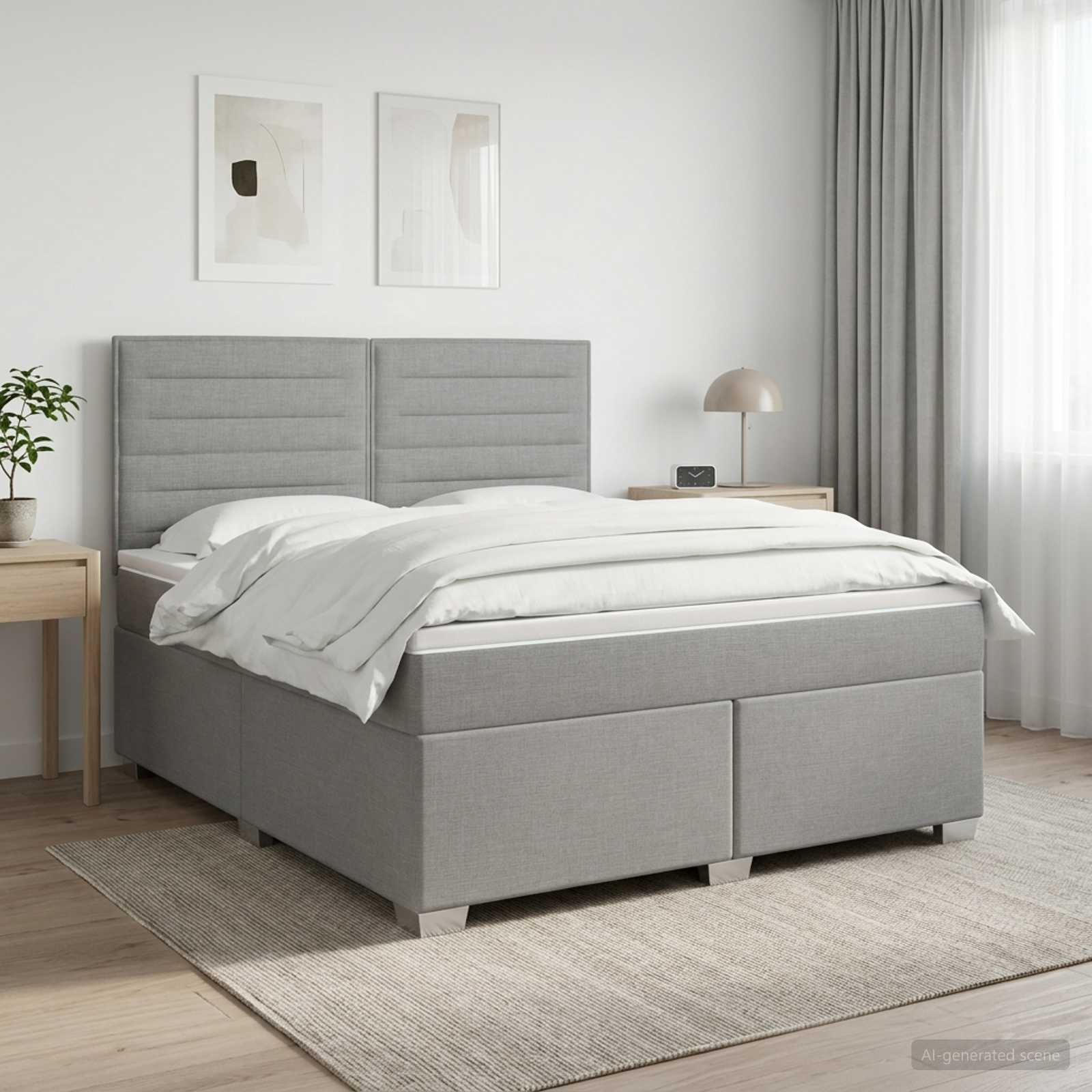 Boxmadras med topmadras Lysegr 140 x 190 cm Stof