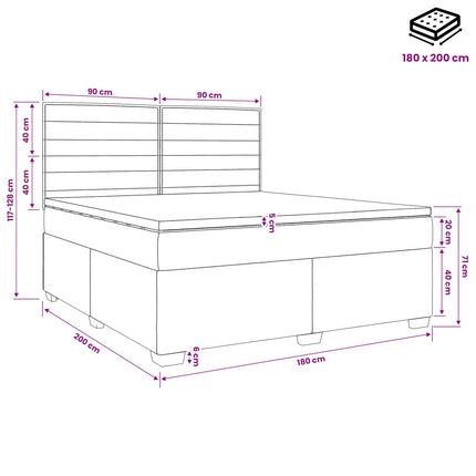 Boxmadras med topmadras med hovedgærde Sort 180 x 200 cm Stof