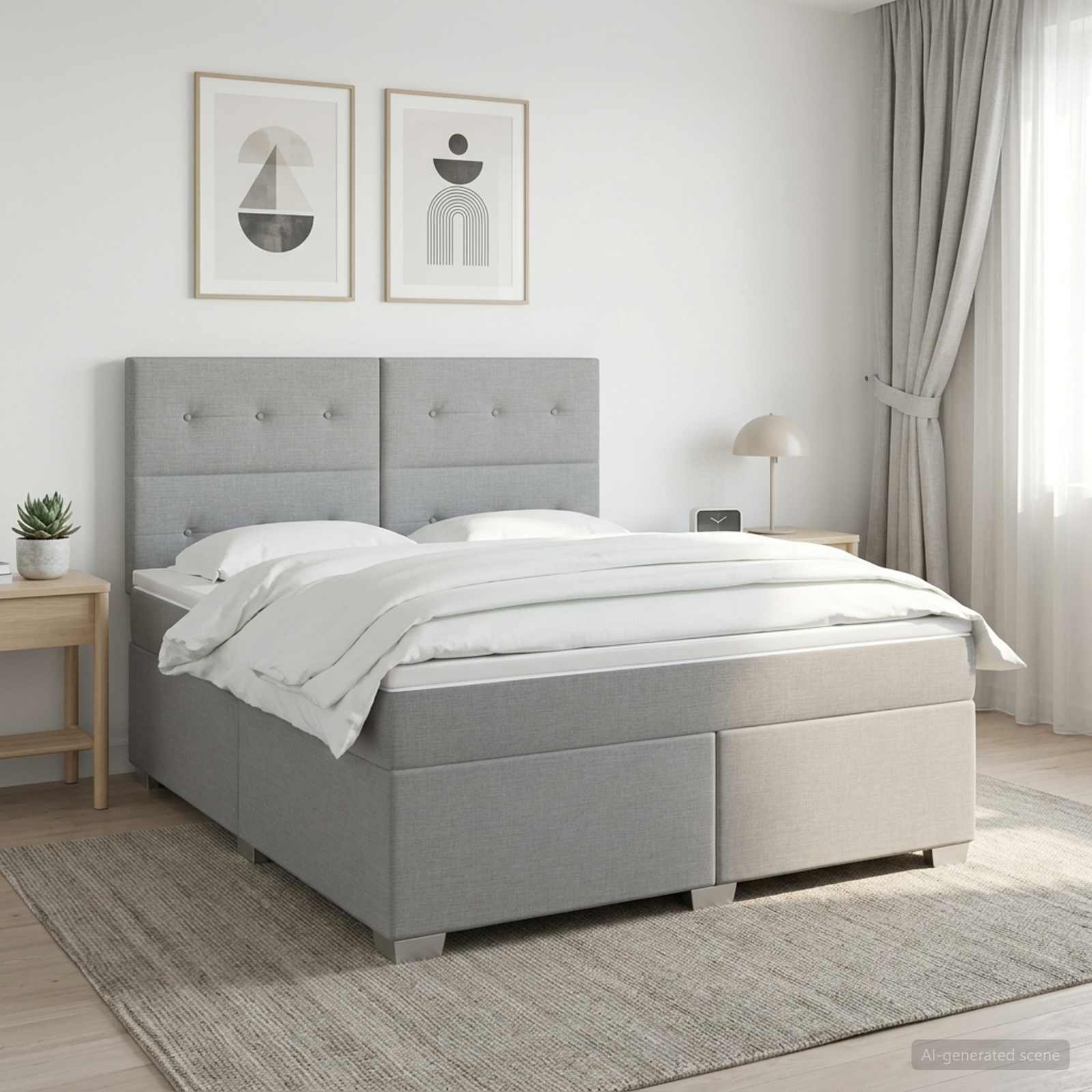 Boxmadras med topmadras Lysegr 140 x 200 cm Stof
