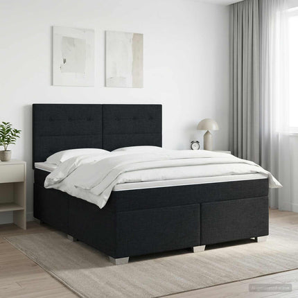 Boxmadras med topmadras med hovedgærde Sort 180 x 200 cm Stof