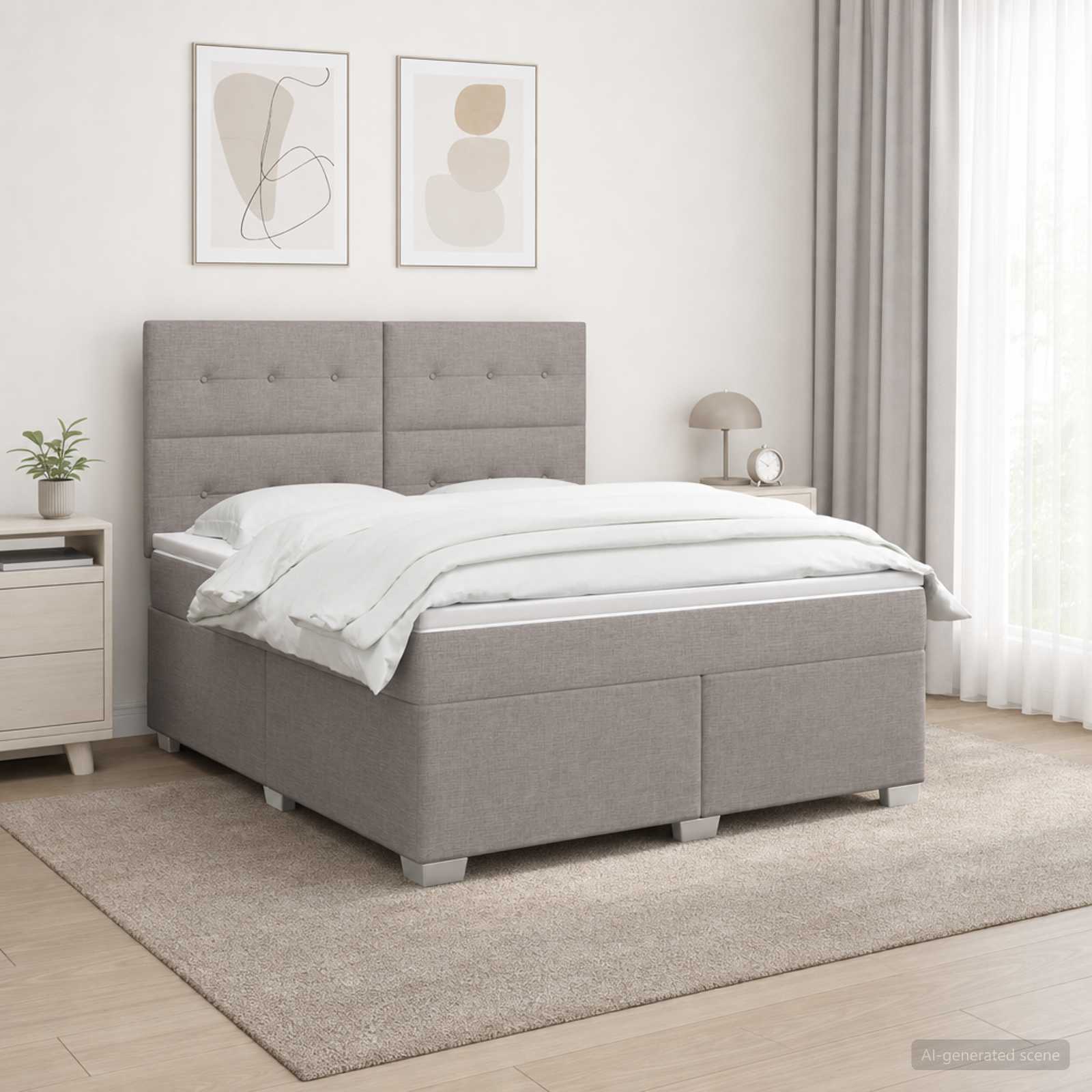 Seng med madras og topmadras 160 x 200 cm i gråbrun stof