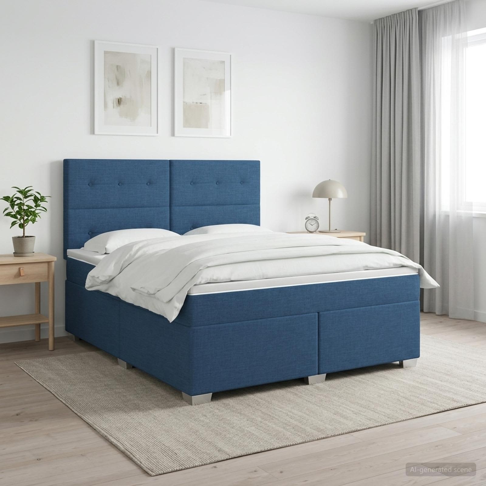 Boxmadras med topmadras med hovedgrde Bl 140 x 190 cm Stof