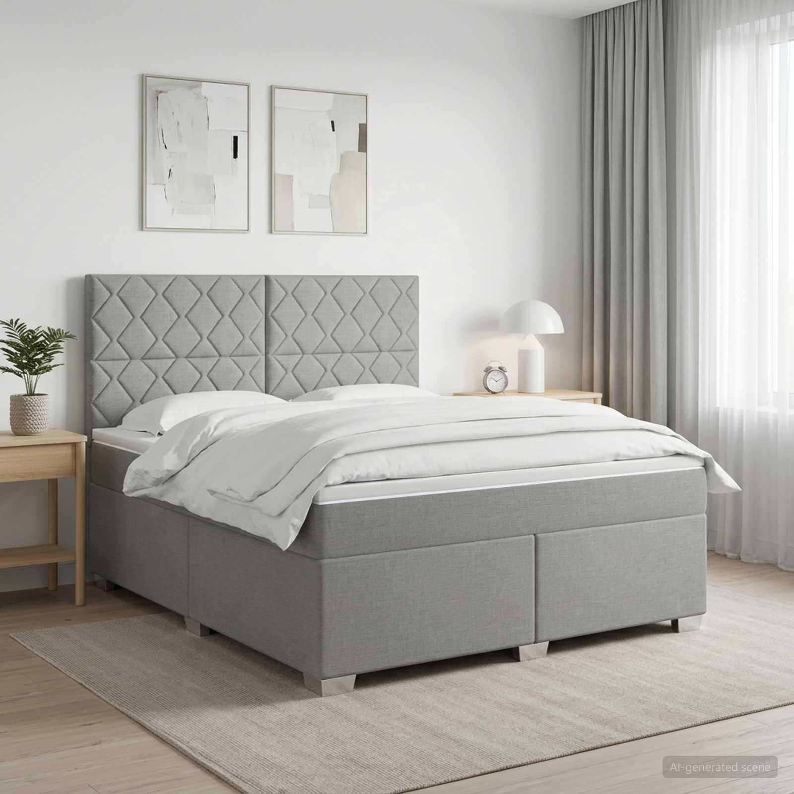 Boxmadras med topmadras Lysegr 160 x 200 cm Stof