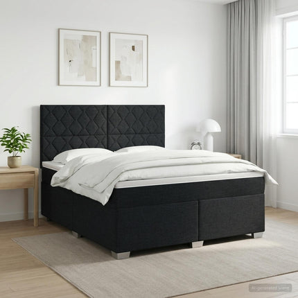 Boxmadras med topmadras med hovedgærde Sort 140 x 190 cm Stof