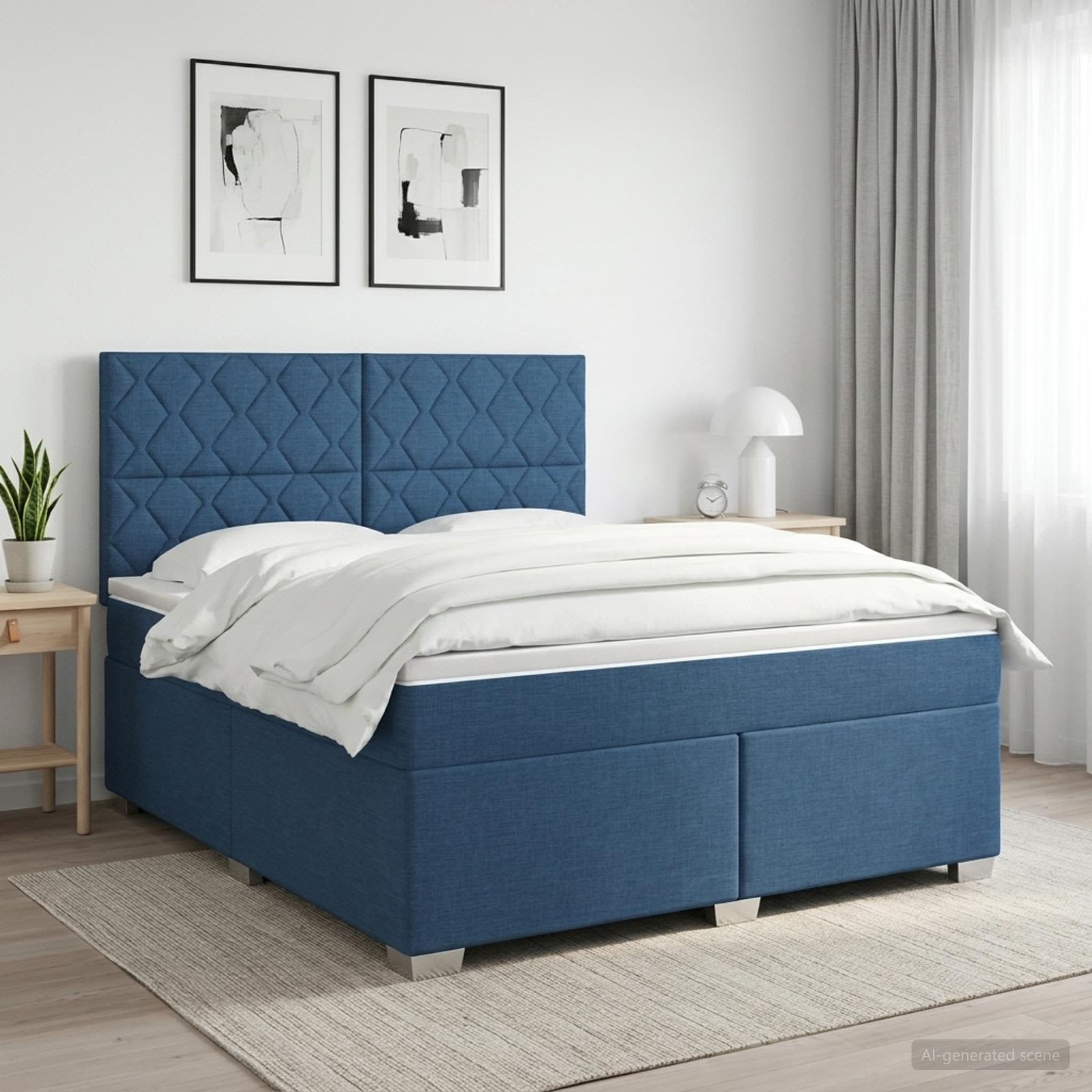 Boxmadras med topmadras med hovedgrde Bl 160 x 200 cm Stof