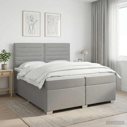 Boxmadras med topmadras Lysegrå 200 x 200 cm Stof