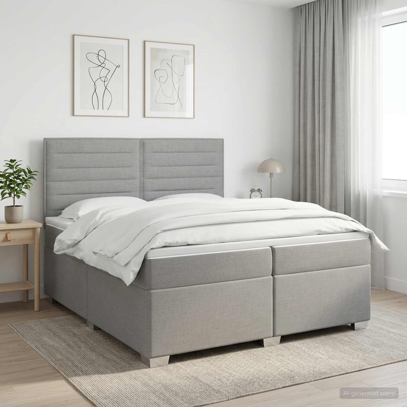 Boxmadras med topmadras Lysegr 200 x 200 cm Stof