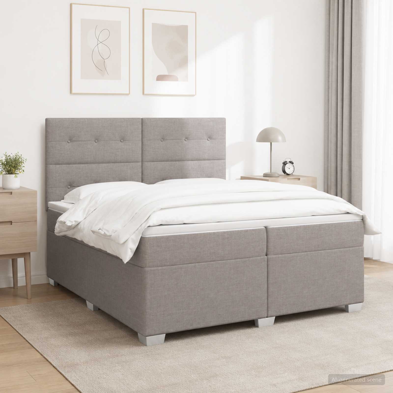 Seng med madras og topmadras 200 x 200 cm gråbrun stof