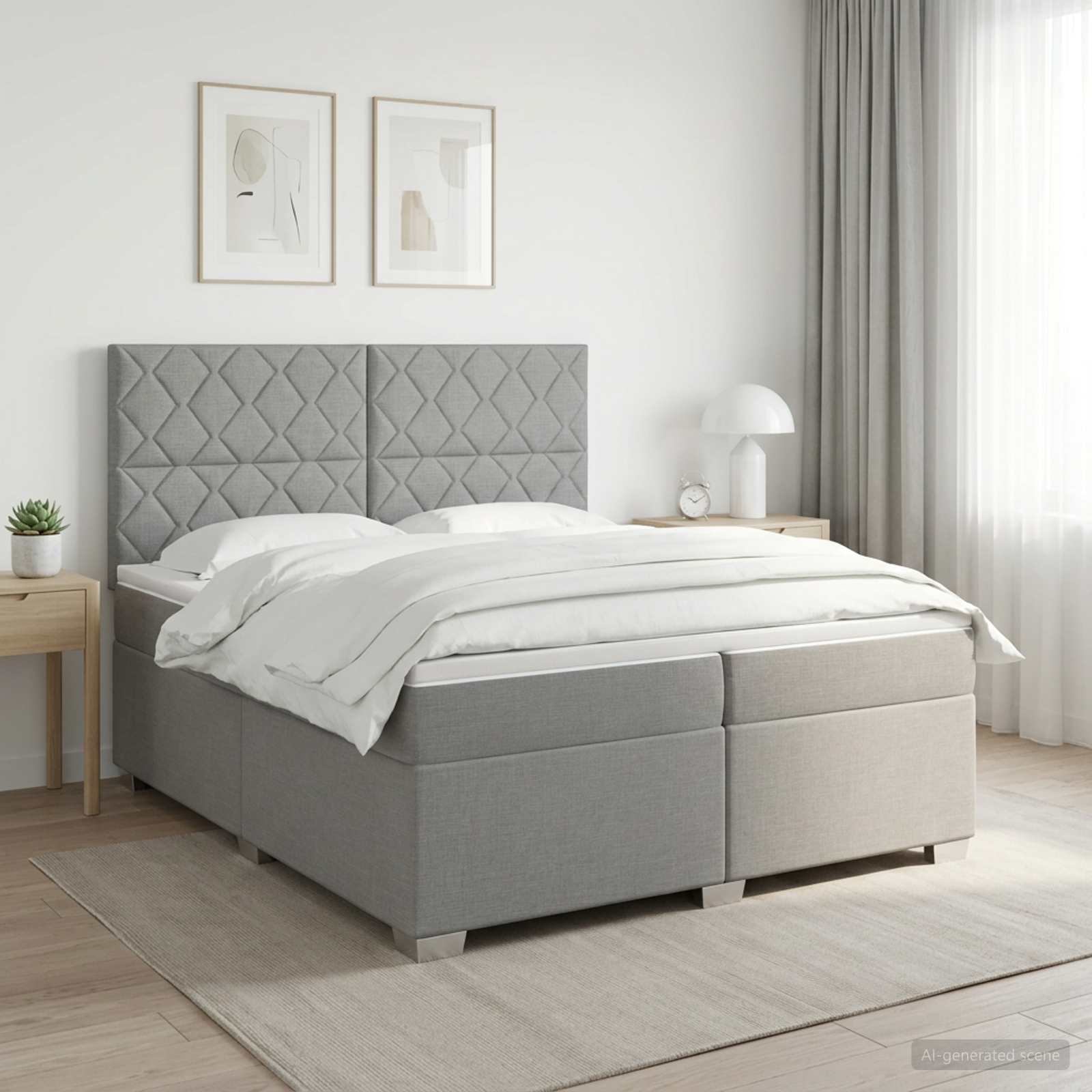 Boxmadras med topmadras Lysegr 200 x 200 cm Stof