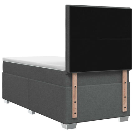 Boxmadras med topmadras med hovedgærde Mørkegrå Enkelt Stof