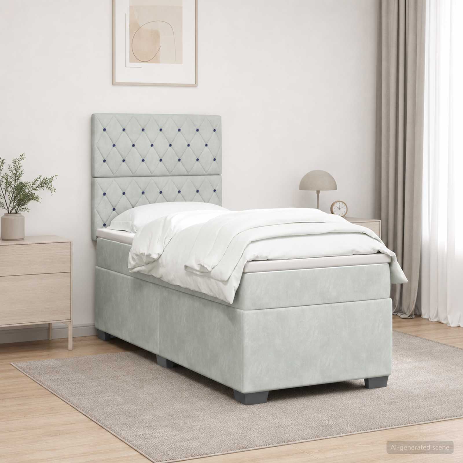 Boxmadras med topmadras Lysegr 100 x 200 cm Fljl