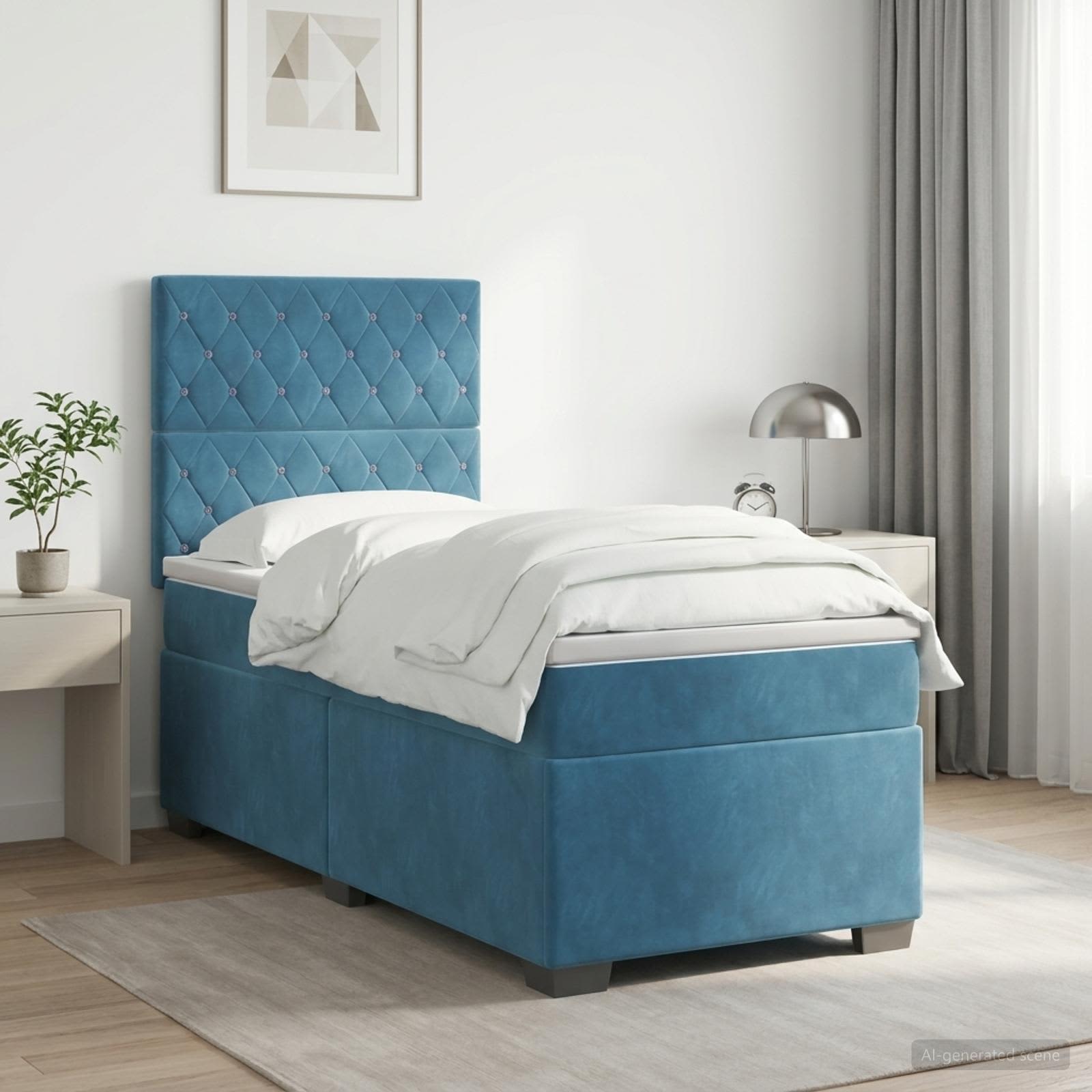 Boxmadras med topmadras med hovedgrde Bl 80 x 200 cm Fljl