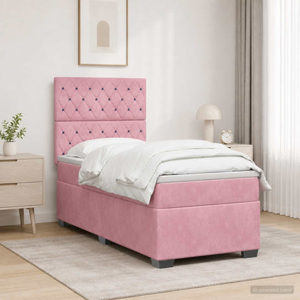 Boxmadras med topmadras Lyserød 90 x 190 cm Fløjl