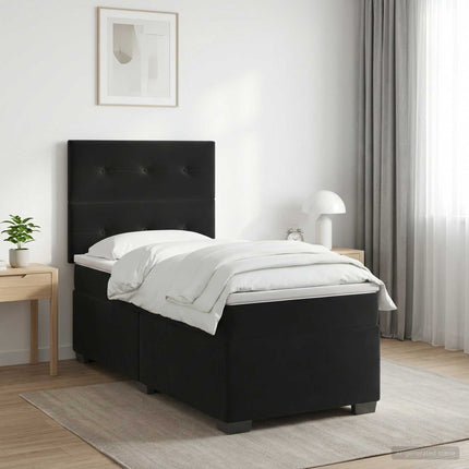 Boxmadras med topmadras med hovedgærde Sort 80 x 200 cm Fløjl