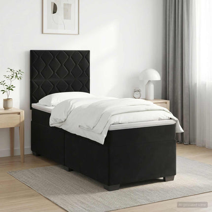Boxmadras med topmadras med hovedgærde Sort 90 x 190 cm Fløjl