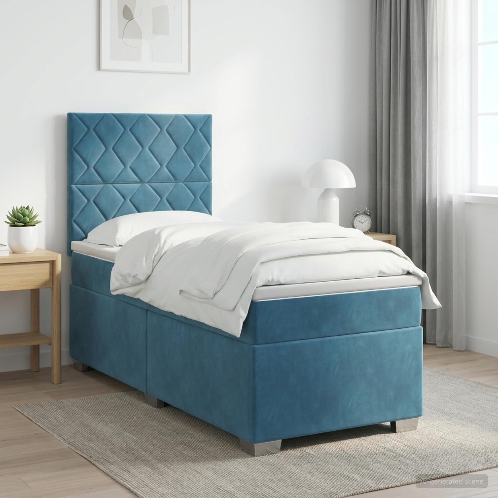 Boxmadras med topmadras med hovedgrde Bl 80 x 200 cm Fljl