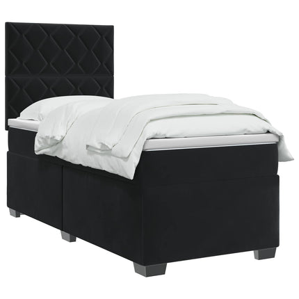 Boxmadras med topmadras med hovedgærde Sort 90 x 190 cm Fløjl