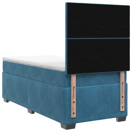 Boxmadras med topmadras med hovedgærde Blå 90 x 200 cm Fløjl