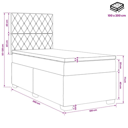 Boxmadras med topmadras Mørkegrå 100 x 200 cm Fløjl