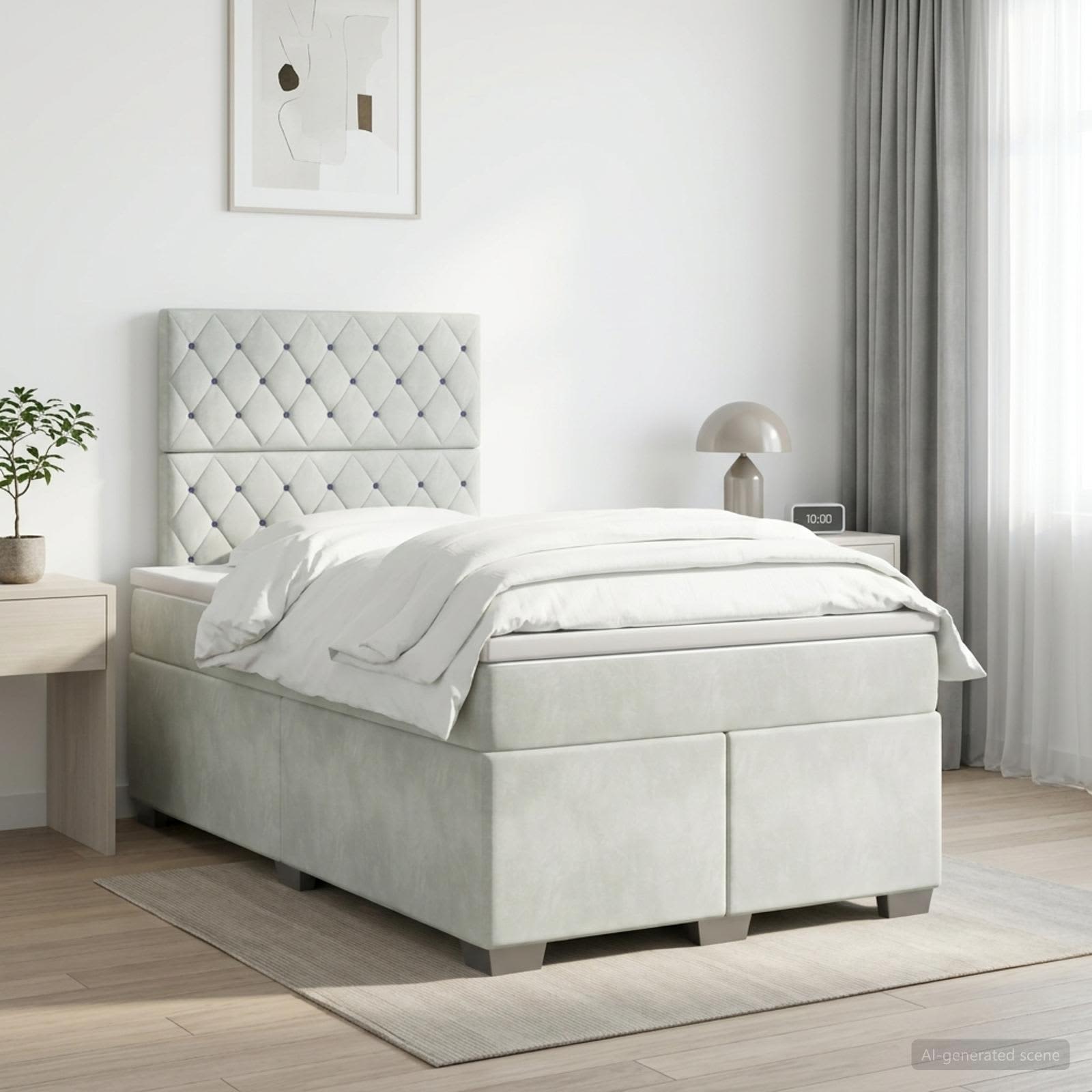 Boxmadras med topmadras Lysegr 120 x 190 cm Fljl