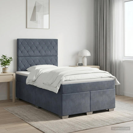 Boxmadras med topmadras Mørkegrå 120 x 200 cm Fløjl