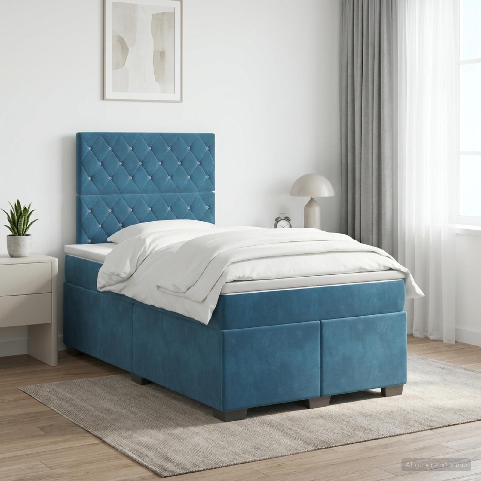 Boxmadras med topmadras med hovedgrde Bl 120 x 190 cm Fljl