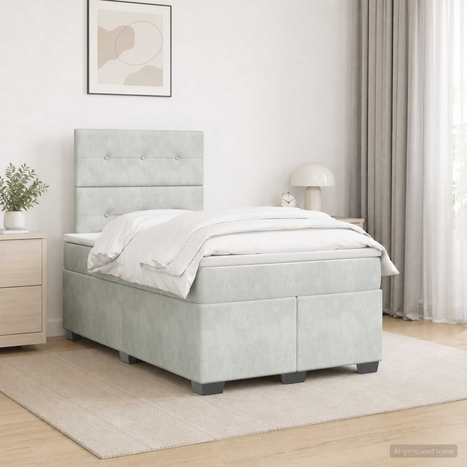 Boxmadras med topmadras Lysegr 120 x 190 cm Fljl