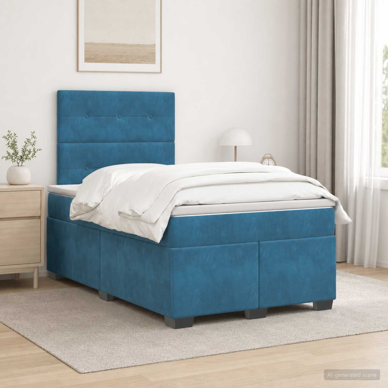 Boxmadras med topmadras med hovedgrde Bl 120 x 190 cm Fljl