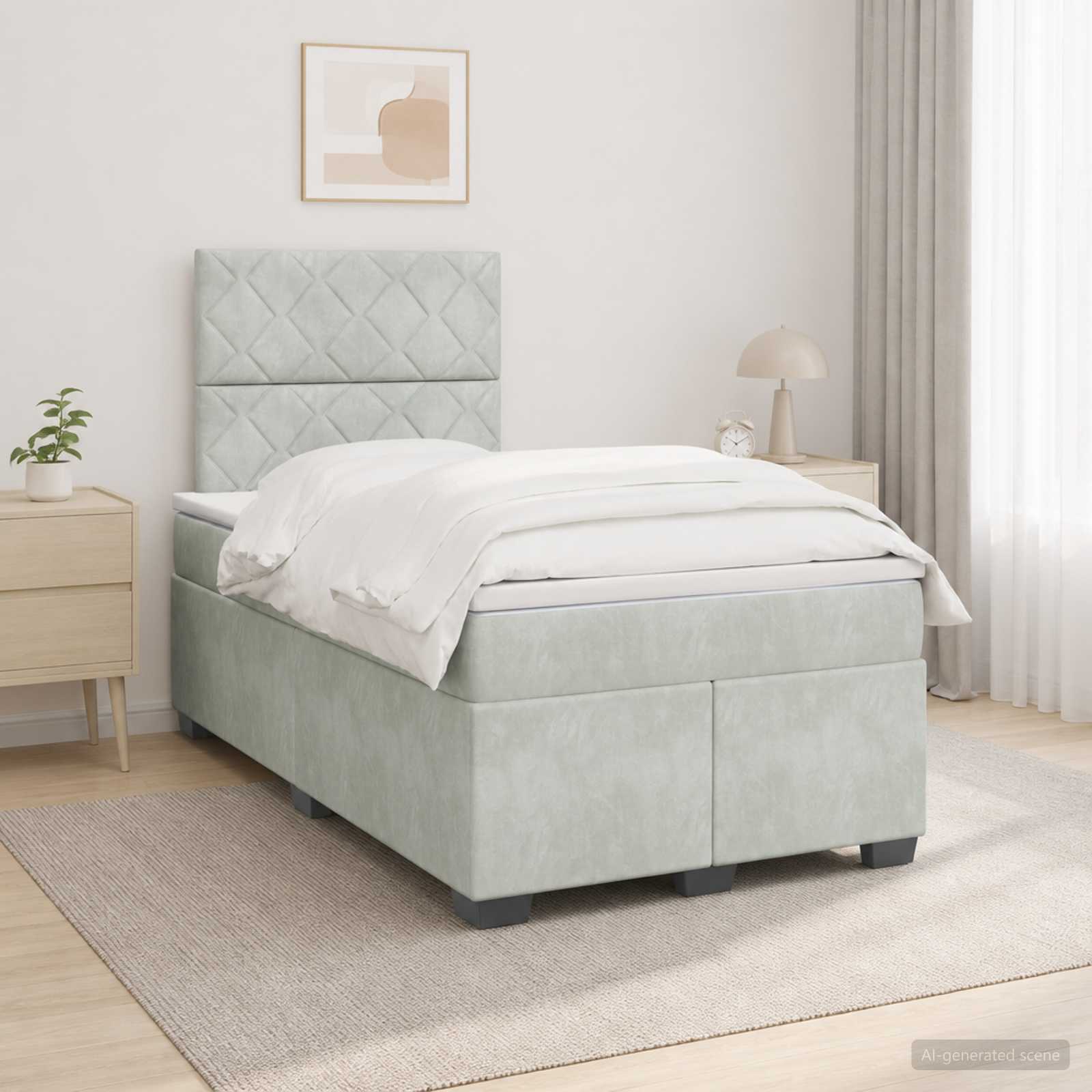 Boxmadras med topmadras Lysegr 120 x 190 cm Fljl