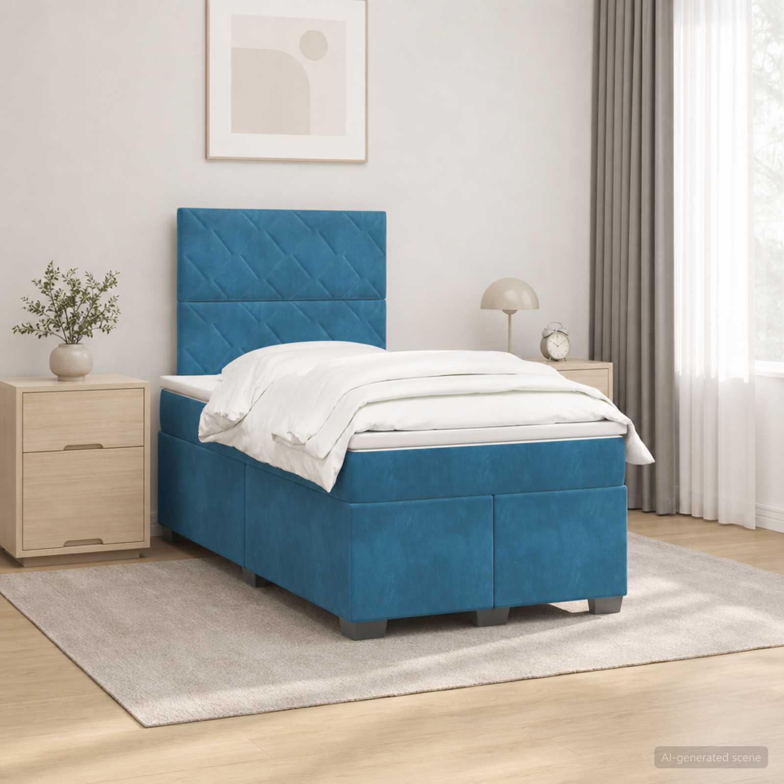 Boxmadras med topmadras med hovedgrde Bl 120 x 190 cm Fljl