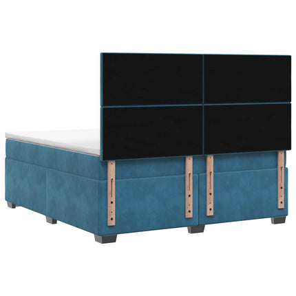 Boxmadras med topmadras med hovedgærde Blå 160 x 200 cm Fløjl