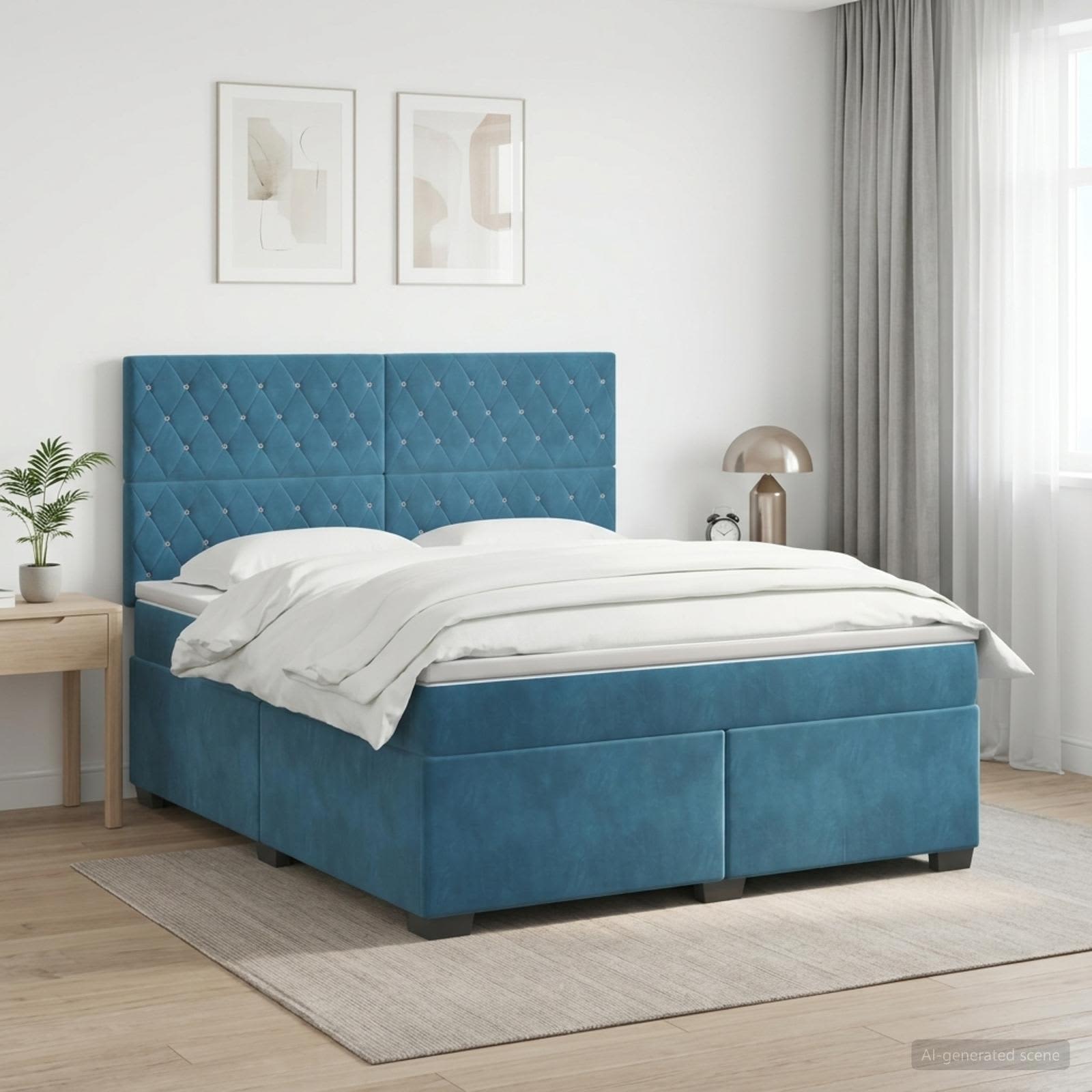 Boxmadras med topmadras med hovedgrde Bl 140 x 190 cm Fljl