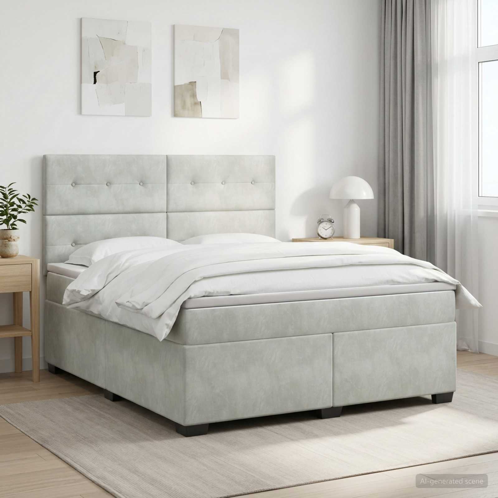 Boxmadras med topmadras Lysegr 140 x 190 cm Fljl