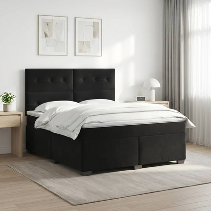 Boxmadras med topmadras med hovedgærde Sort 140 x 200 cm Fløjl