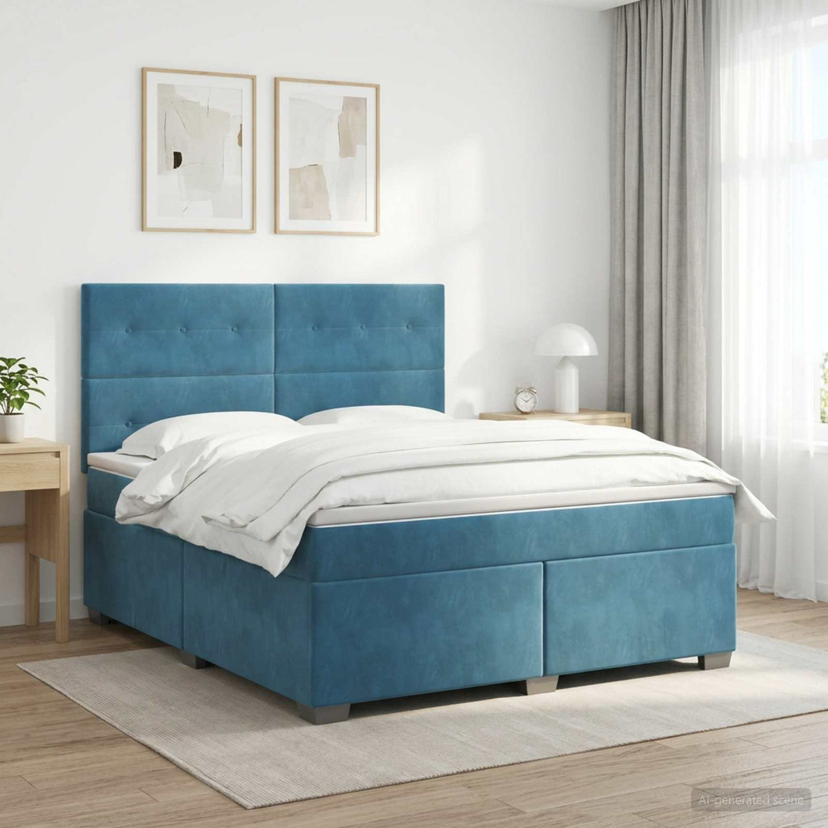 Boxmadras med topmadras med hovedgrde Bl 140 x 200 cm Fljl