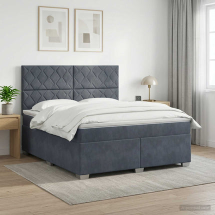 Boxmadras med topmadras Mørkegrå 140 x 200 cm Fløjl
