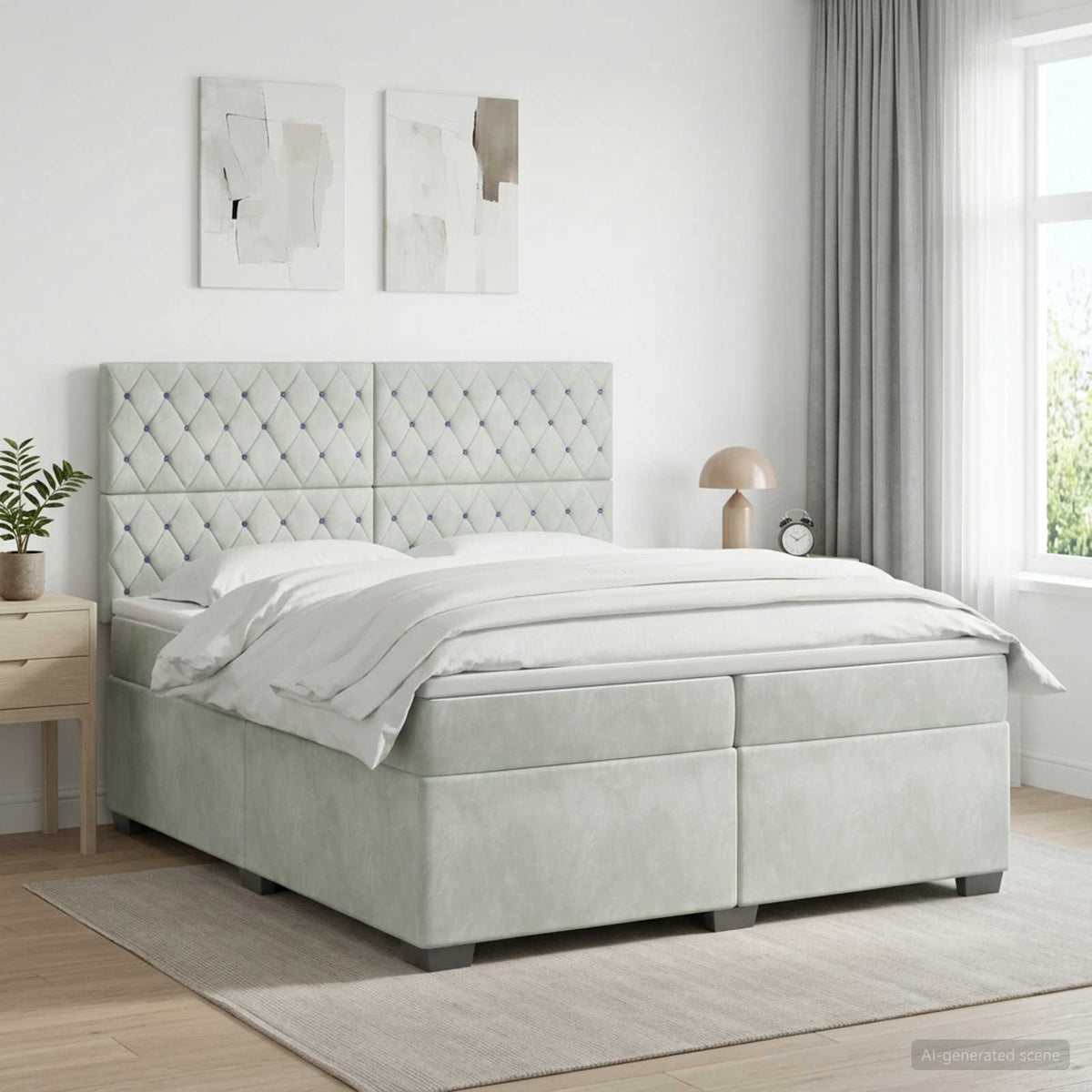 Boxmadras med topmadras Lysegr 200 x 200 cm Fljl