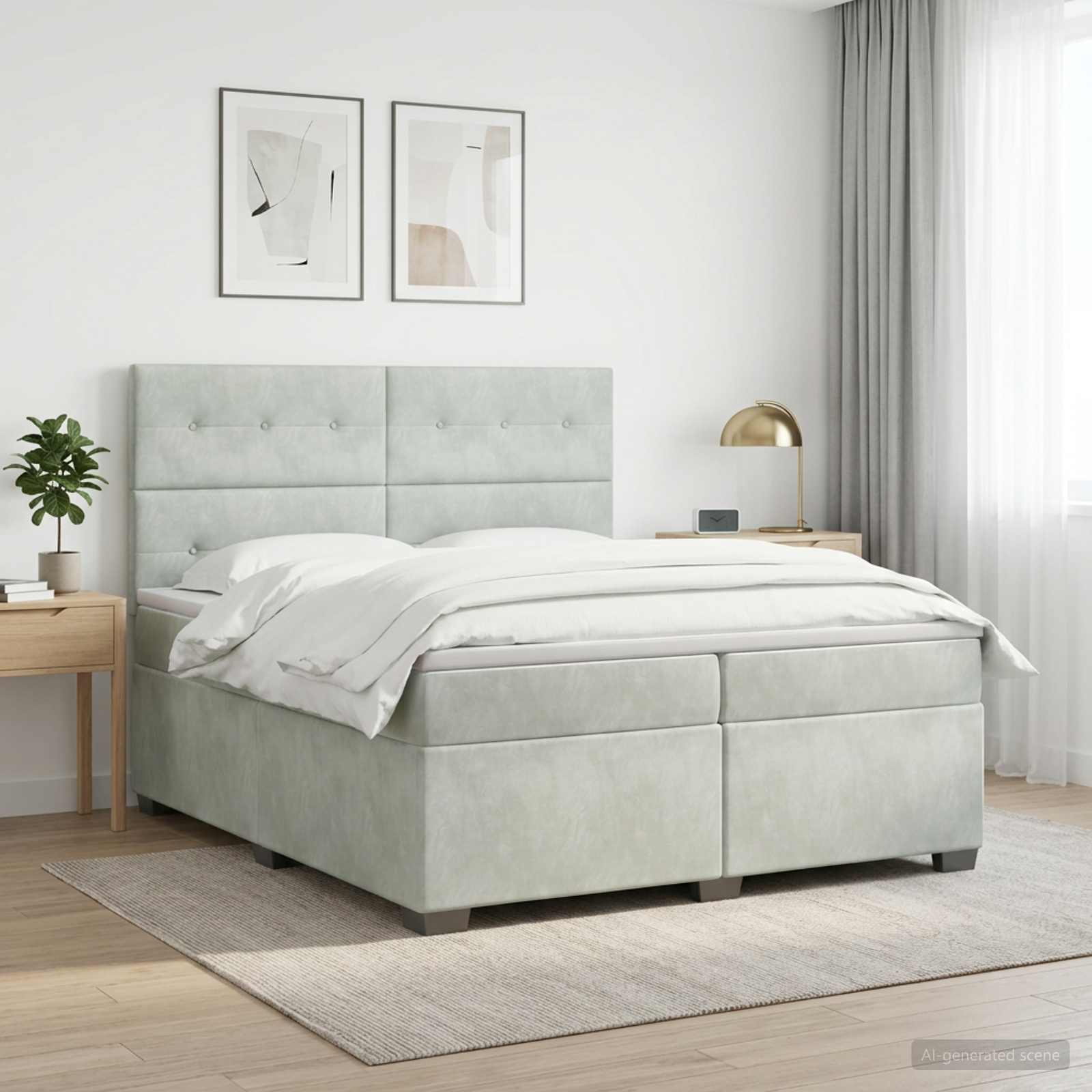 Boxmadras med topmadras Lysegr 200 x 200 cm Fljl