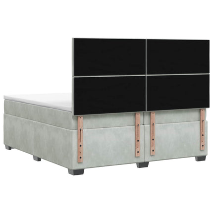 Boxmadras med topmadras Lysegrå 200 x 200 cm Fløjl
