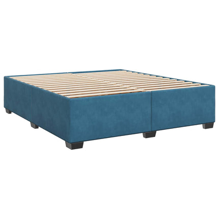Boxmadras med topmadras med hovedgærde Blå 200 x 200 cm Fløjl