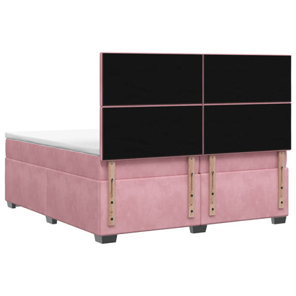 Boxmadras med topmadras Lyserød 200 x 200 cm Fløjl