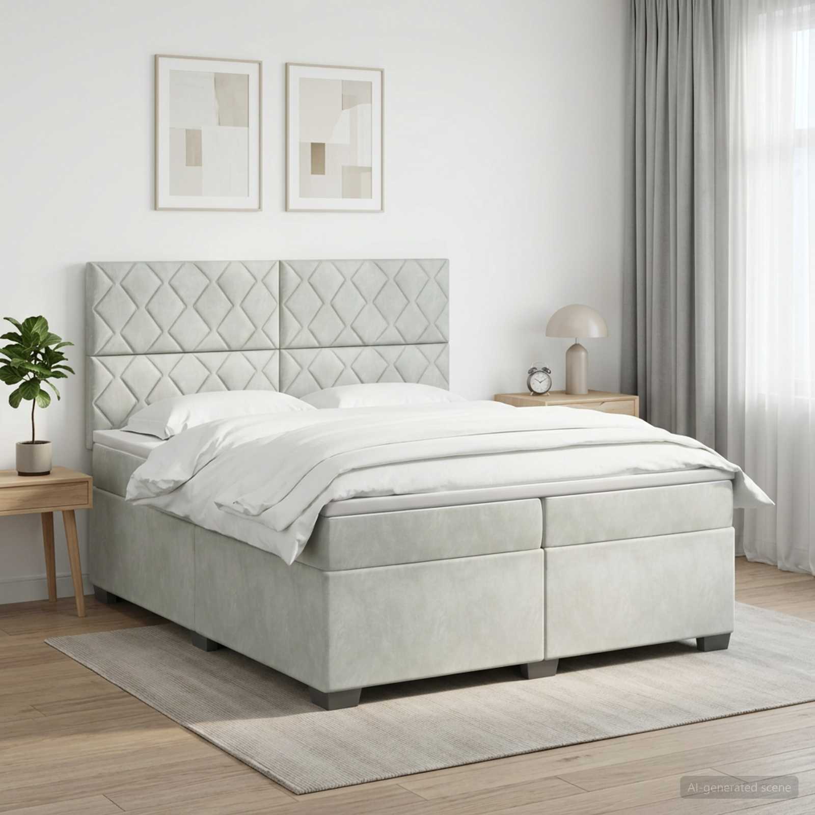 Boxmadras med topmadras Lysegr 200 x 200 cm Fljl