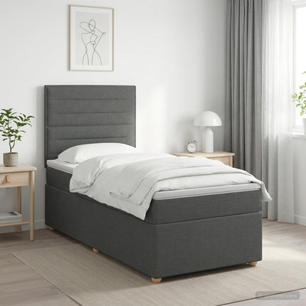 Boxmadras med topmadras Mørkegrå 90 x 190 cm Stof
